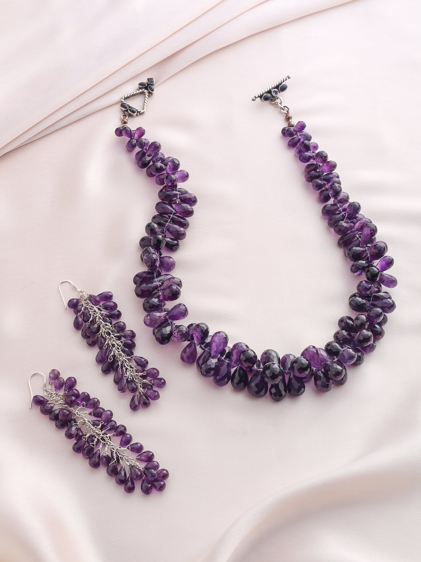 92.5% PURE SILVER AND SEMI PRECIOUS STONE COLLECTION NATURAL AMETHYST NECKLACE AND EARRINGS