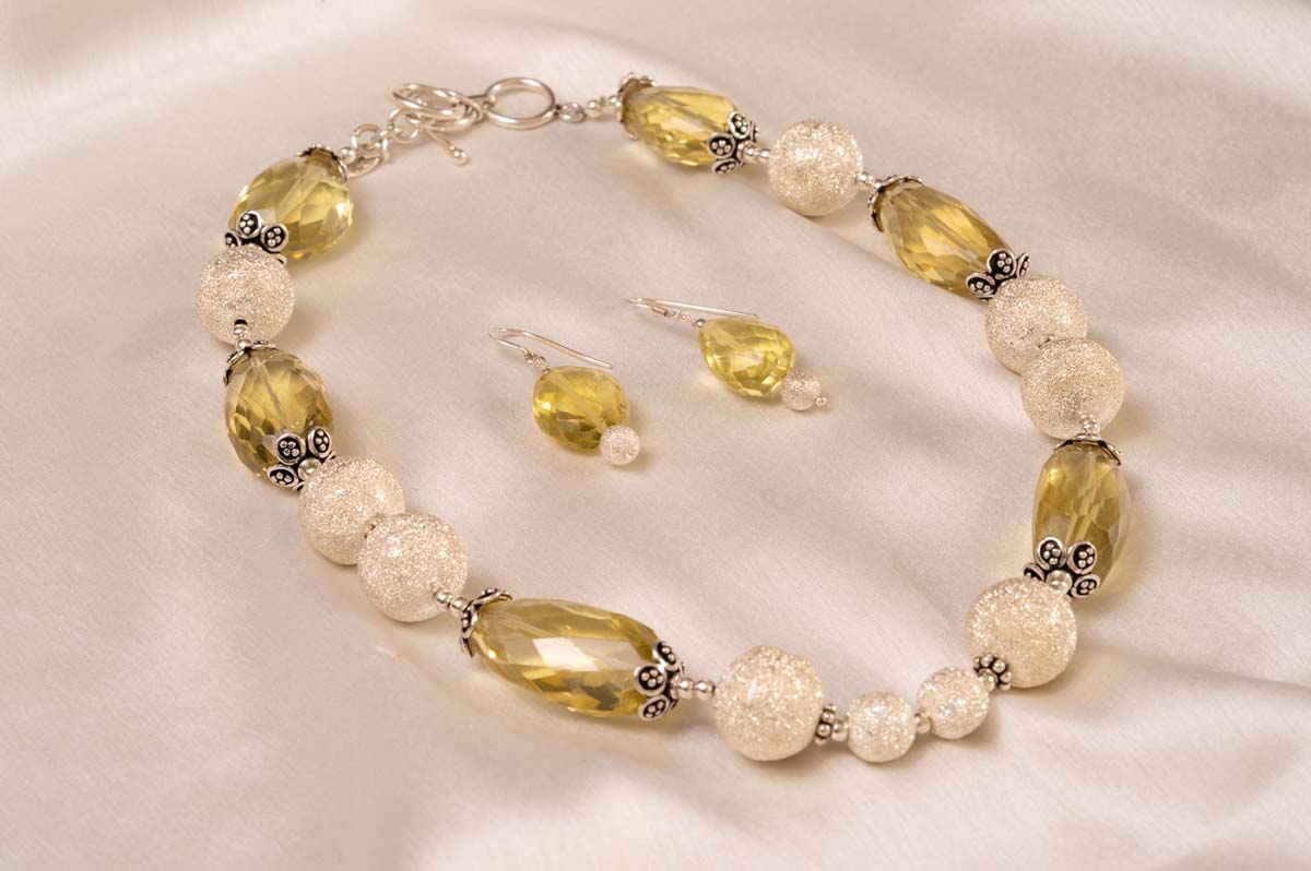92.5% PURE SILVER AND SEMI PRECIOUS STONE COLLECTION NATURAL LEMON QUARTZ NECKLACE AND EARRINGS