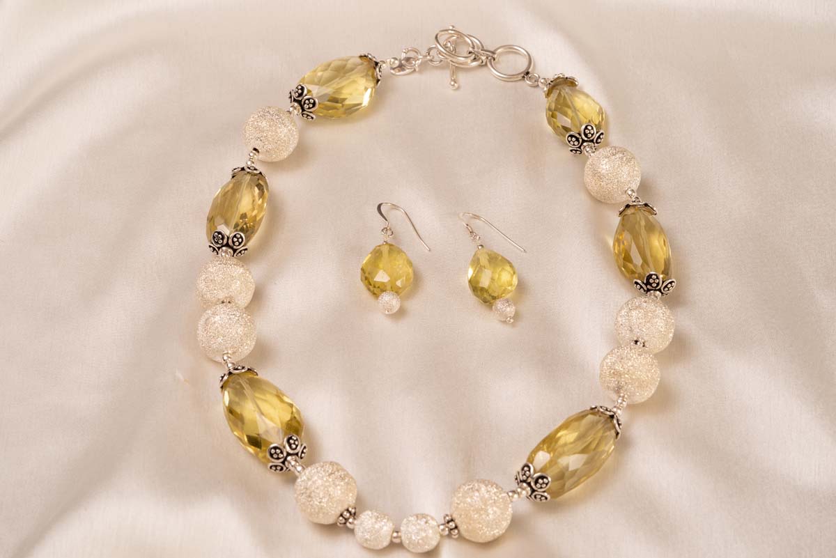 92.5% PURE SILVER AND SEMI PRECIOUS STONE COLLECTION NATURAL LEMON QUARTZ NECKLACE AND EARRINGS