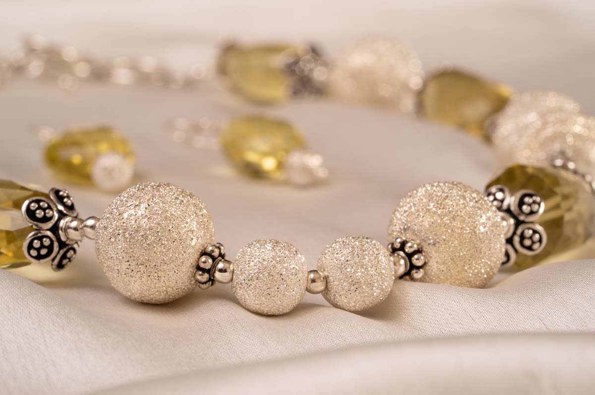92.5% PURE SILVER AND SEMI PRECIOUS STONE COLLECTION NATURAL LEMON QUARTZ NECKLACE AND EARRINGS