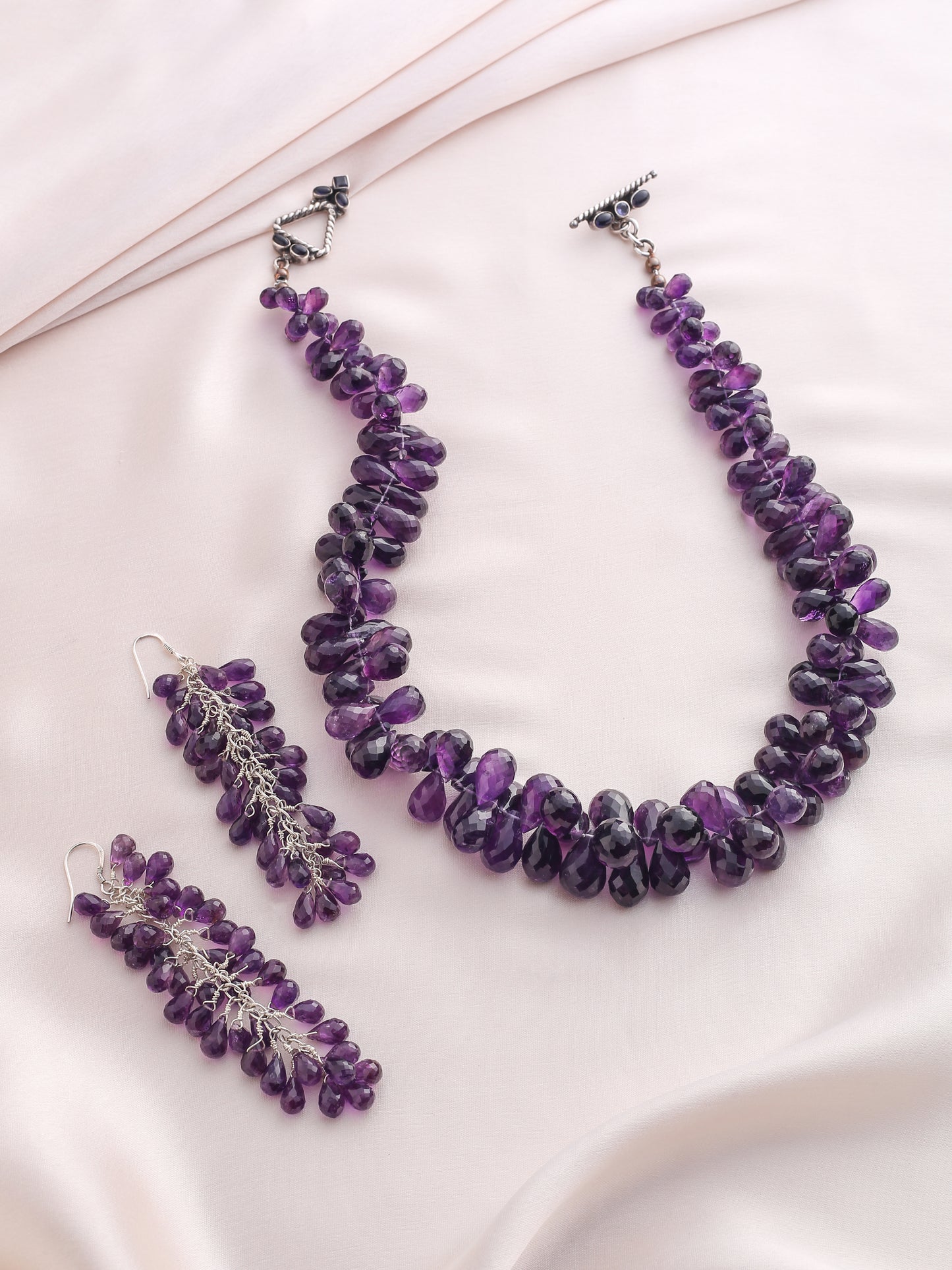 NATURAL AMETHYST NECKLACE AND EARRINGS