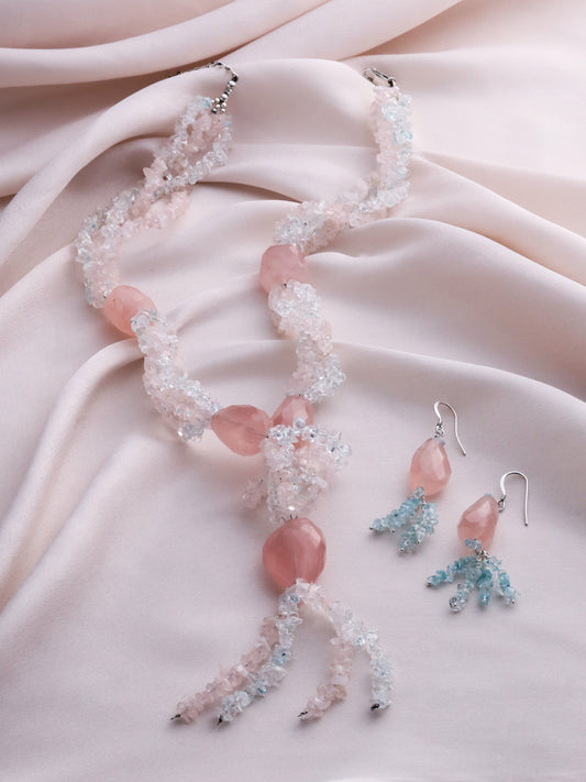 NATURAL ROSE QUARTZ & TOPAZ NECKLACE AND EARRINGS