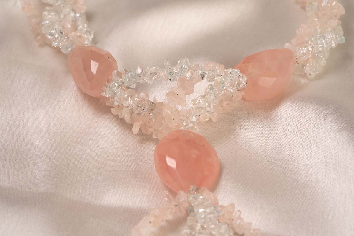 92.5% PURE SILVER AND SEMI PRECIOUS STONE COLLECTION NATURAL ROSE QUARTZ & TOPAZ NECKLACE AND EARRINGS